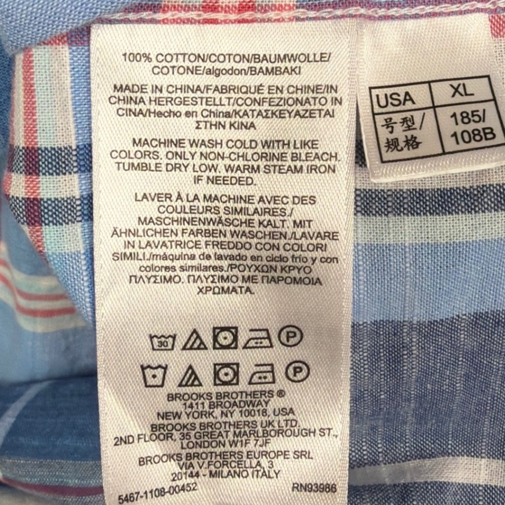 Brooks Brothers Regent Fit Plaid Short Sleeve Button Down Shirt Mens XL Blue Red - Picture 6 of 8